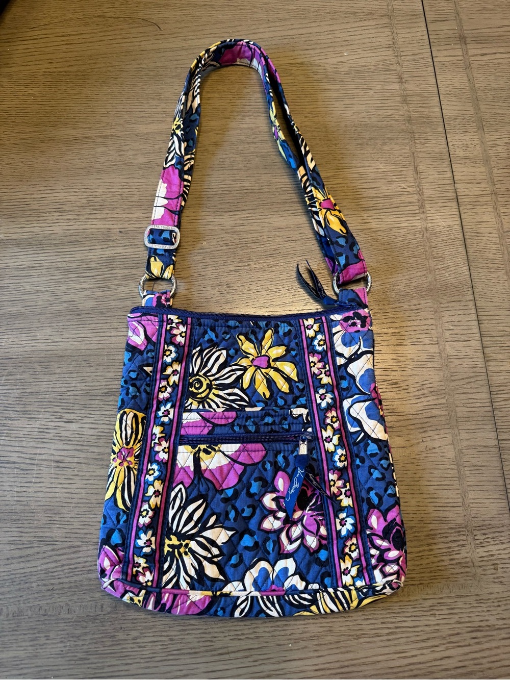 Vera Bradley Blue Floral Quilted Shoulder Crossbody with Pink & Yellow Accents